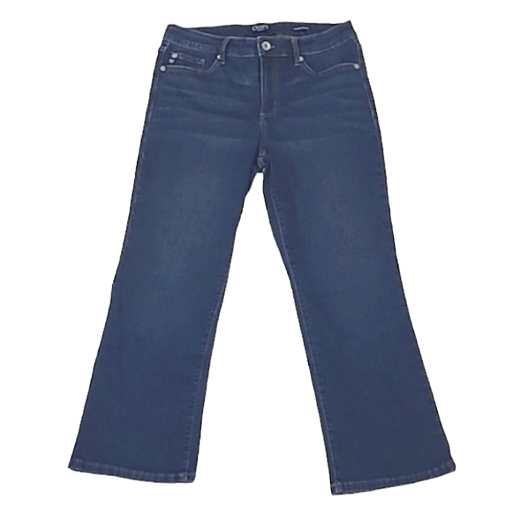 Chaps Crop Kick Jeans Whiskered Dark Wash Straight Leg Mid Waist Rise Bootcut